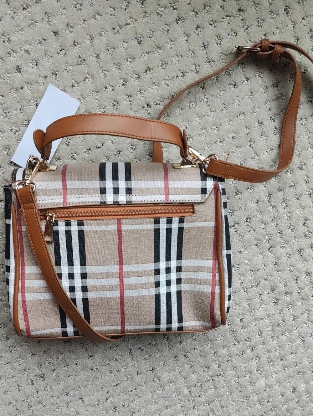 NWT Classic Plaid Top-Handle Crossbody Bag in Tan